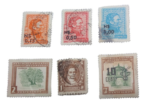 Timbres Postales Uruguay Años 50's Con Sello 6 Piezas
