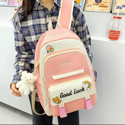 Kit De Mochila Juvenil #510 Incluye 5 Pzs Moda Kawaii
