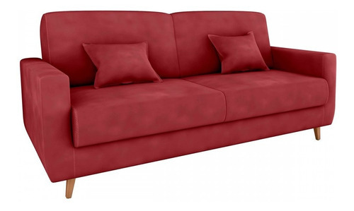 Sofá Cama 3 Lugares Emilia Reclinável Veludo Vermelho