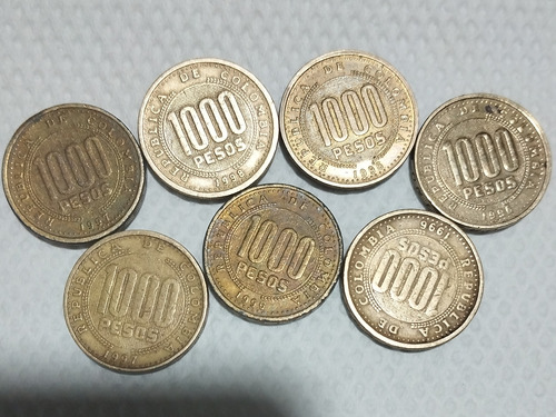 7 Monedas De 1000 Pesos Colombianos Antiguas De 1996-1998