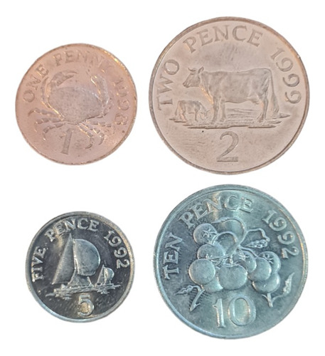 Guernsey Islas Europa Juego 4 Monedas Mundiales Serie Set
