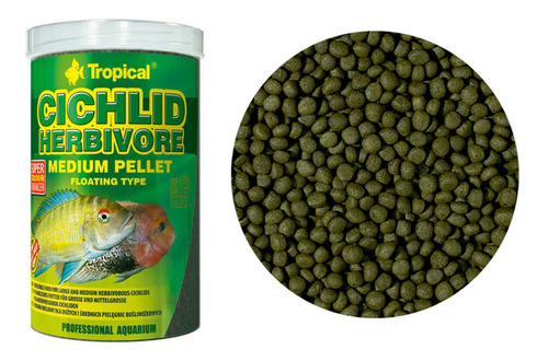 Ração Tropical Cichlid Herbivore Medium Pellet 360g -