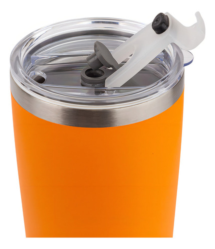 Copo Térmico Tampa De Acrílico Parede Dupla Inox Vacuo 600ml Cor Laranja Mr1098