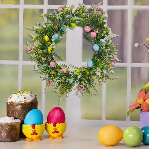 Corona De Pascua Con Huevos Para Puerta De Entrada, Ramitas