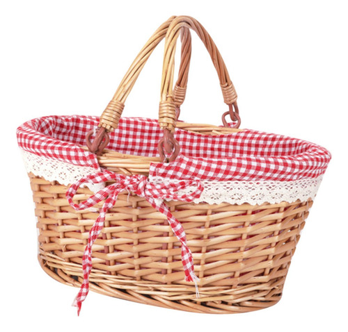 Canasta De Picnic Con Mango Cesta De Mimbre Rattan