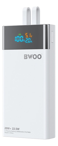 Power Bank 20000 Mah Carga Rápida Bwoo Color Blanco