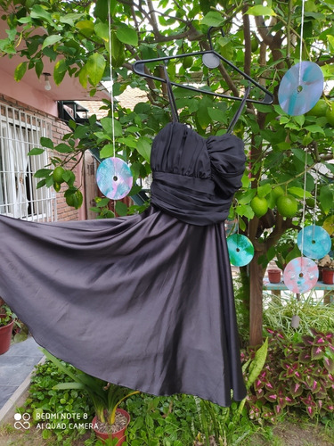 Vestido Raso. Fiesta. Talle 1. Color Negro