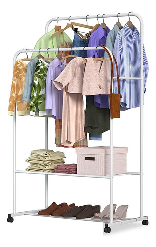 Moclever Clothing Rack Con Ruedas, Double Rod Garment Rack R