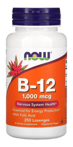 Vitamina B12 1000mcg 250 Pastilha Sublingual - Now Foods Usa Sabor sem