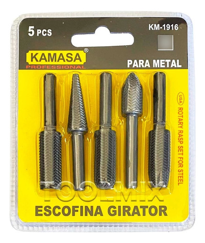 Set Juego 5 Brocas Escofina Para Metal 1/4 Max 20.000 Rpm