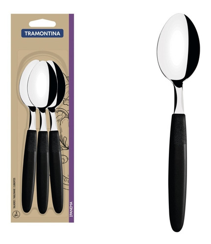 12 Cucharas Mesa Tramontina Ipanema Mango Plastico Negro