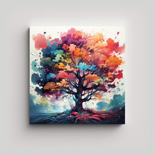 80x80cm Cuadro De Árbol Popular En Colores Del Arco Iris