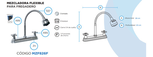 Mezcladora Flexible Cromada Para Fregadero Meer