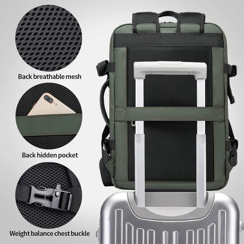 Mochila De Viaje Carry On Viaje Avion Bange Cabina 45l Verde Color Verde Oscuro Diseño De La Tela Lisa