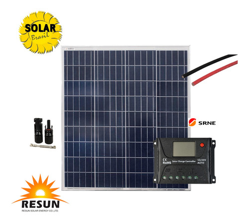 Painel Solar60w + Mc4 + Controlador De Carga + Cabo Solar 