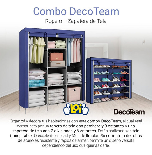 Imagen 4 de 10 de Combo Decoteam Ropero + Zapatera De Tela Loi