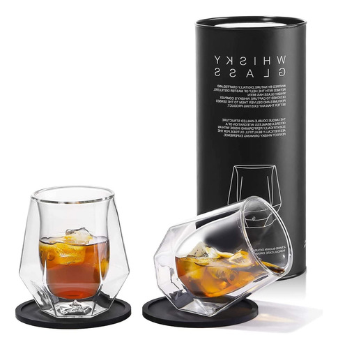 Juego De 2 Vasos De Whisky Doble Pared Cristal 200 Ml
