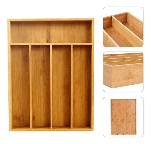 Imagen 1 de 10 de Cubiertero Organizador Bambu 5 Divisiones Cubertero 35x25cm