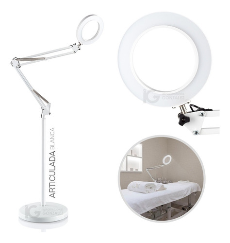 Lámpara Spa Lupa Led Articulada Con Brazo Flexible Pedestal Microblading Pestañas Luz Cálida Y Fría 