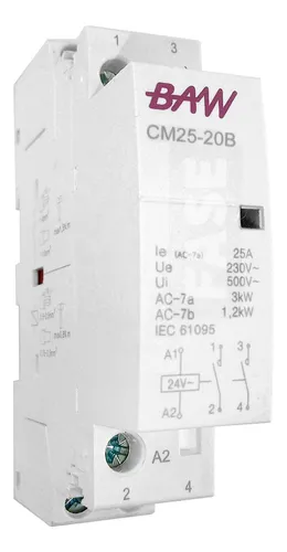 Contactor Modular Baw 25a Bobina 24v 2 Polos 1 Modulo Din