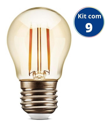 Kit 9 Lâmpadas Led G45 Filamento 2w Bivolt 180lm 2200k E27