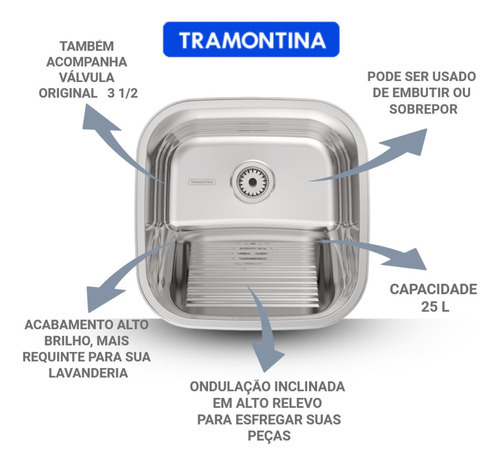 Kit Cuba Tramontina Cozinha Com Tanque Inox Alto Brilho Luxo Cor Inox Polido Brilho