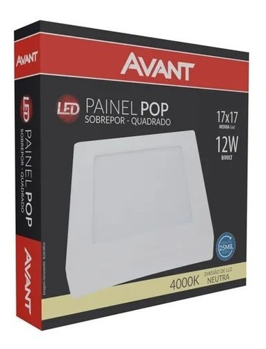 Painel Plafon Sobrepor Quadrado 12w Avant Branco Neutro Bivolt