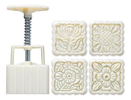 4 Pieces Square Hand Press Stamping Moon Cake Decor 1