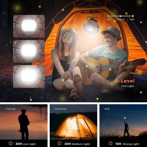 Ventilador De Techo Para Acampar Con Luz Led Recargable Para