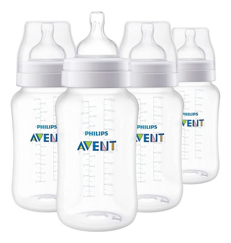 Biberones Avent Anticólicos Transparente 11oz 4pz