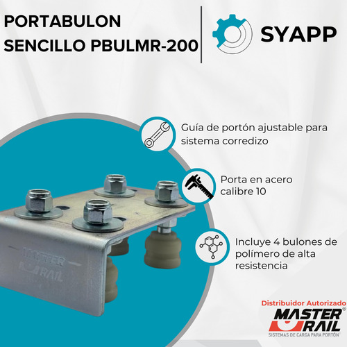 Porta Bulón Doble | Guía Superior Para Portón Master Rail