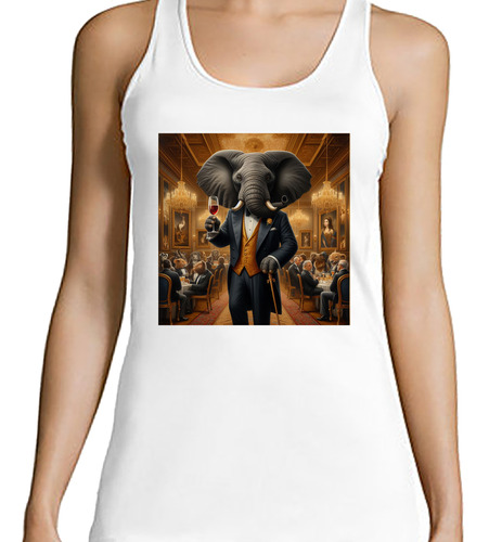 Musculosa Mujer Elefante Baston Copa Vino Elegante