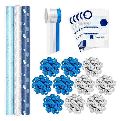 Hallmark Juego De Papel Azul Y Plateado (3 Rollos: 90 Pies C