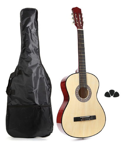 Guitarra Criolla Clasica Femmto Cg001 De Color Natural Para Mano Derecha Con Funda Y Puas