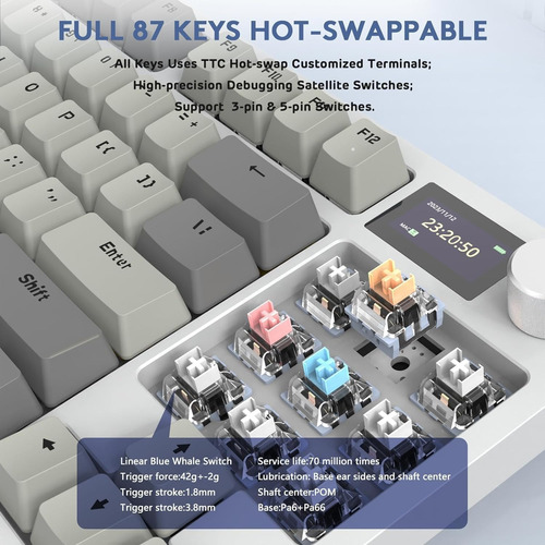 Pantalla De Teclado Inalámbrico Attack Shark K86 Game Hot Sw