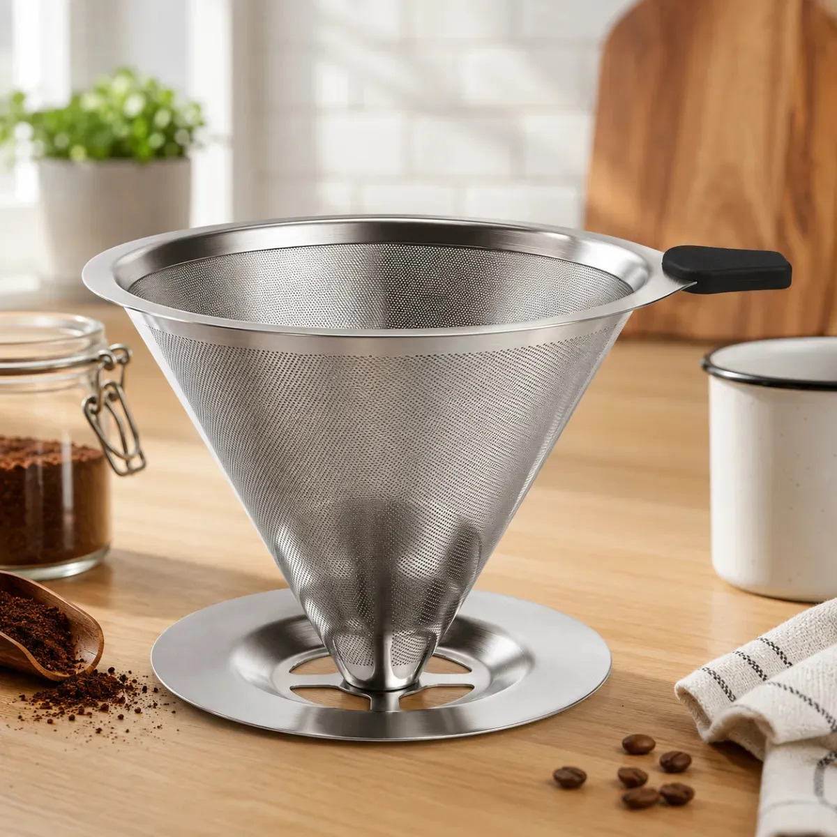 Coador De Café Inox 103 Com Filtro Permanente Reutilizável Aço Inox Premium Sem Papel Durável Fácil De Lavar Tragaluz