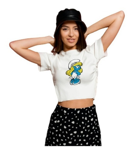 Playera Tipo Crop Top Dama De Moda Pitufos Personajes 