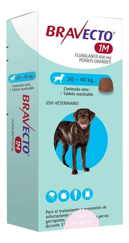 Bravecto Para 1 Mes 20 A 40 Kg X 1 Comprimido