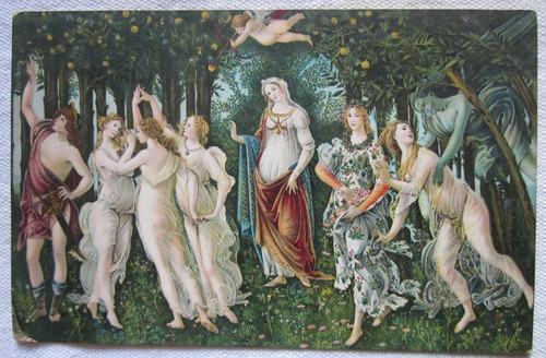 Antigua Postal Litografia Pintura La Primavera Botticelli