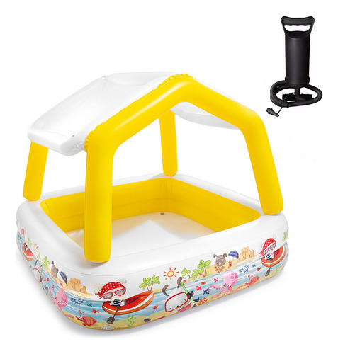 Cubierta extraíble para piscina inflable para niños de 295 l y bomba de color amarillo y blanco