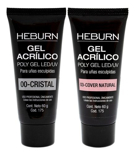 Heburn Kit X2 Gel Acrílico Poly Gel Uñas Esculpidas 60gr 175