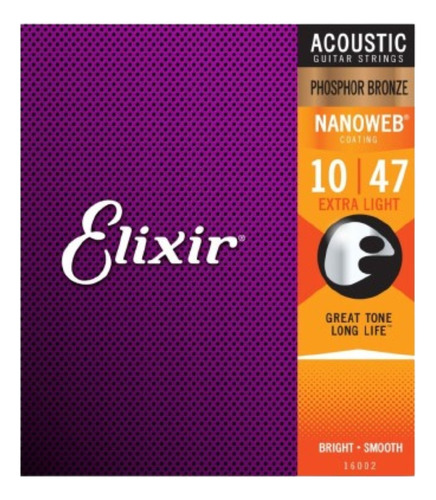 Cuerdas Para Guitarra Acústica Elixir 10/47 Nanoweb 16002