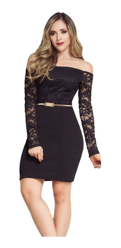 Vestido Elegante Corto Manga Larga Para Dama B.c
