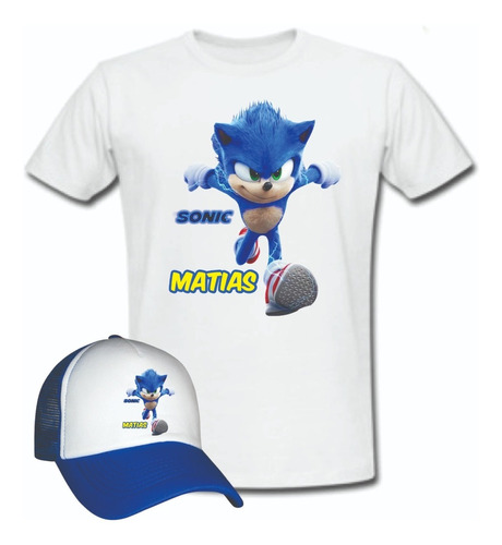 Camiseta Gorra Sonic Personalizada Niños