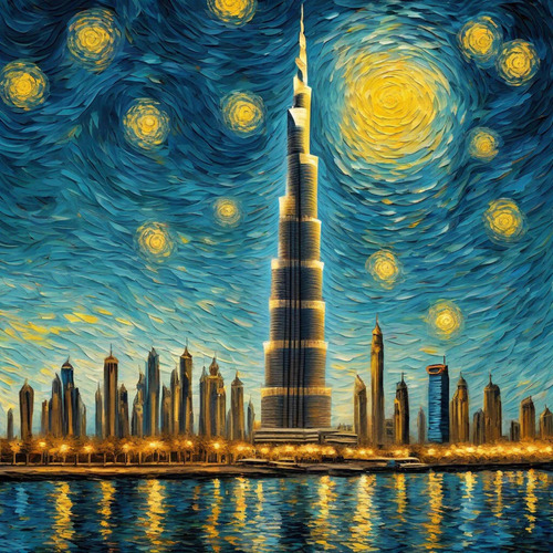 Cuadro Decorativo Lienzo Canvas Dubai Van Gogh 80x80cm