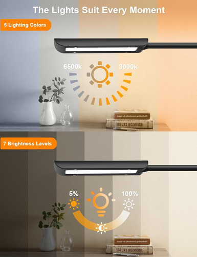 Lámpara De Escritorio Led Con Puerto De Carga Usb, 5 Modos