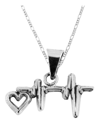 Dije De Plata Electrocardiograma Con Corazon Con Cadena