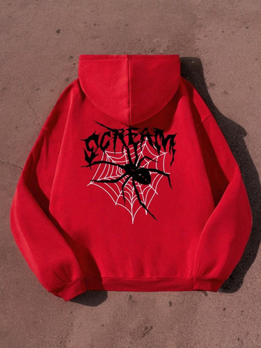 Hoodie Araña Scream Telaraña Impreso Espalda Sudadera Trendy