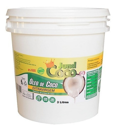 Balde Oleo De Coco Extra Virgem 3, Litros X Natural + Laudo