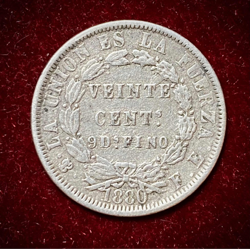 Moneda 20 Centavos Bolivia 1880 Km 159.1 Plata 0.900